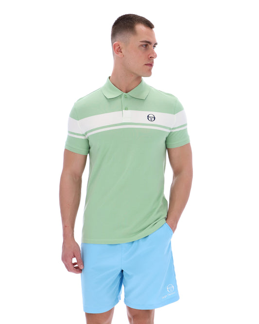 Sergio Tacchini Young Line polo shirt in quiet green and white, featuring a classic collar and logo embroidery.