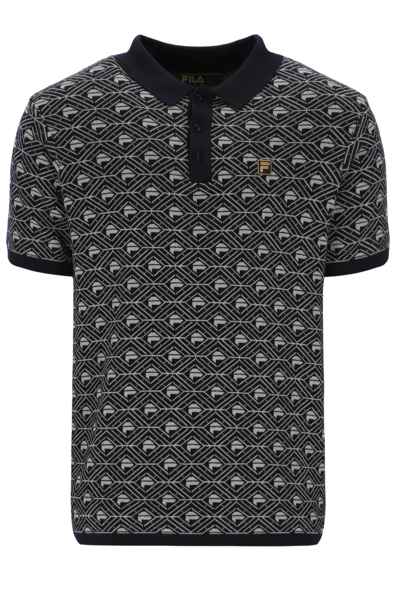 Fila Zano Geo Pattern Polo In Black/Abby Stone