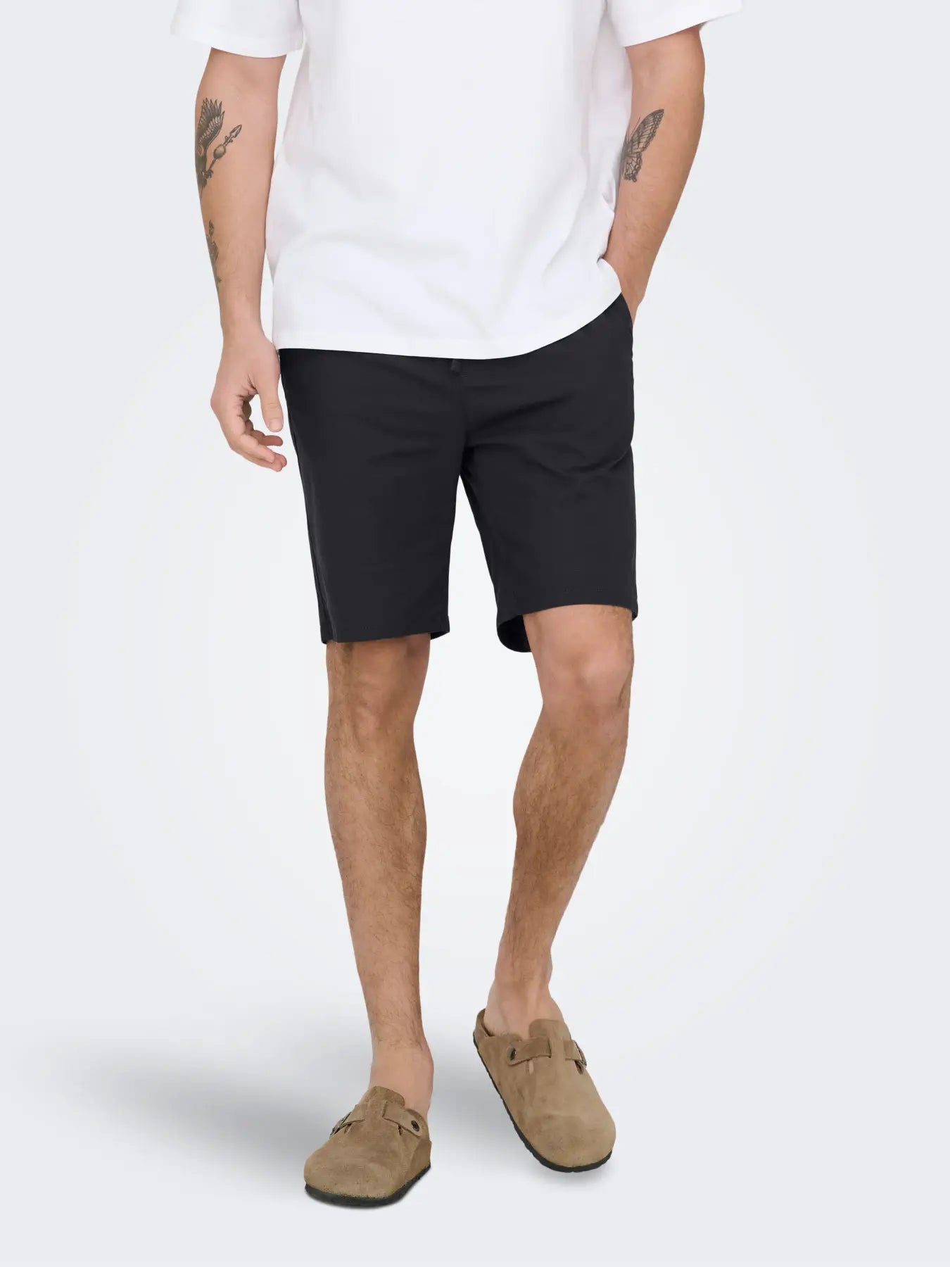 Only & Sons Onsreid Slim Slub Shorts Black - RD1 Clothing