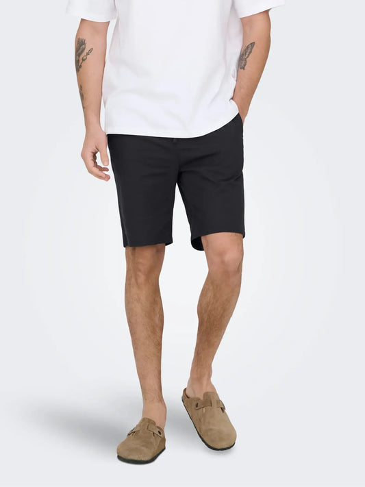 Only & Sons Onsreid Slim Slub Shorts Black - RD1 Clothing