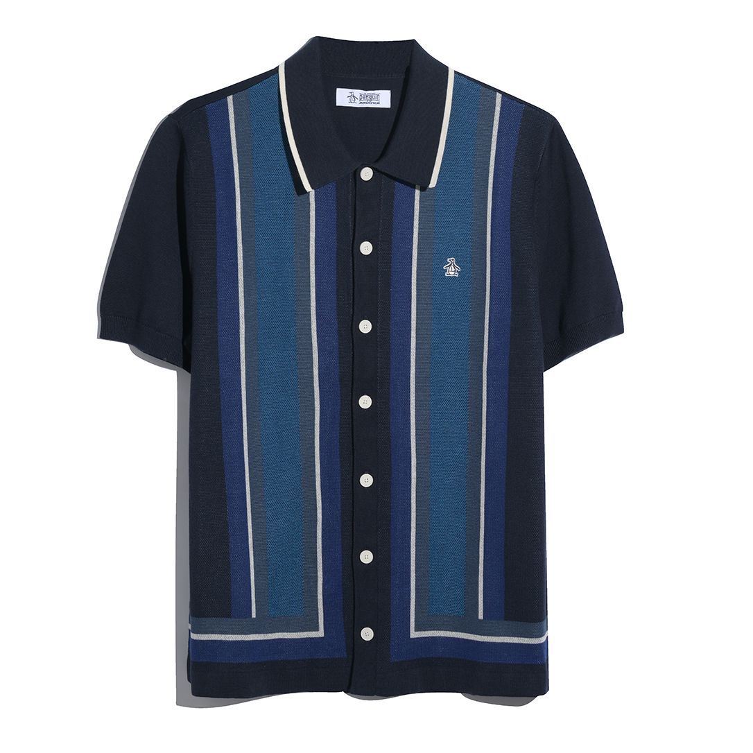 Original Penguin Jacquard Button Through Polo Dark Sapphire