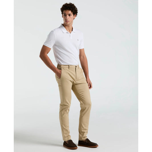 Original Penguin slim fit chinos in travertine color, showing front view of tailored trousers with belt loops and clean design.