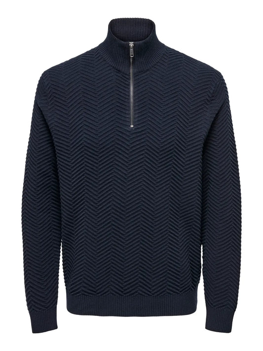 Only & Sons Onsmace Herringbone Half Zip Knitted Jumper Navy