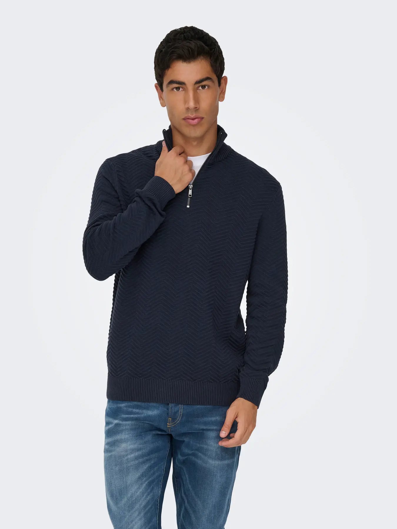 Only & Sons Onsmace Herringbone Half Zip Knitted Jumper Navy