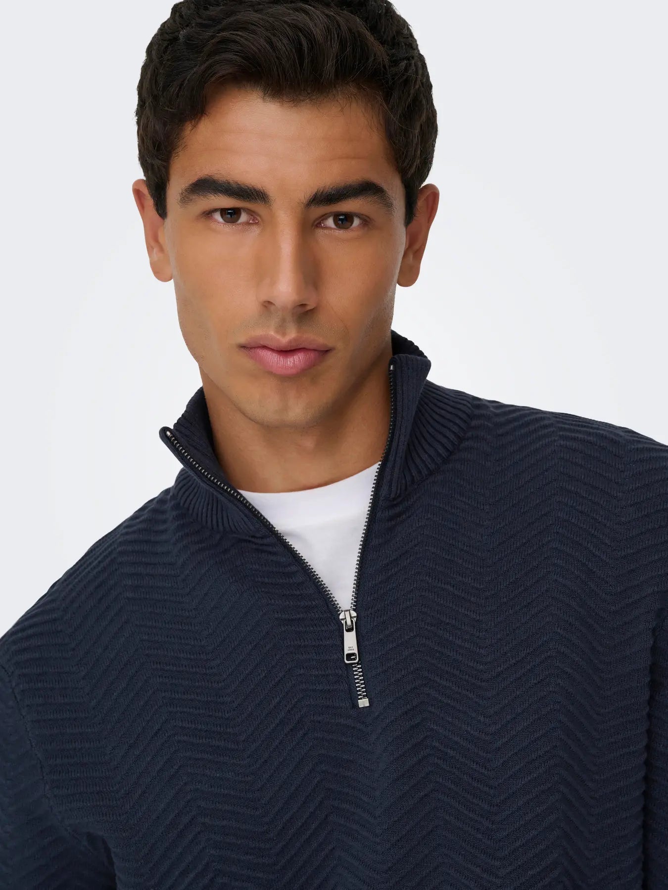 Only & Sons Onsmace Herringbone Half Zip Knitted Jumper Navy