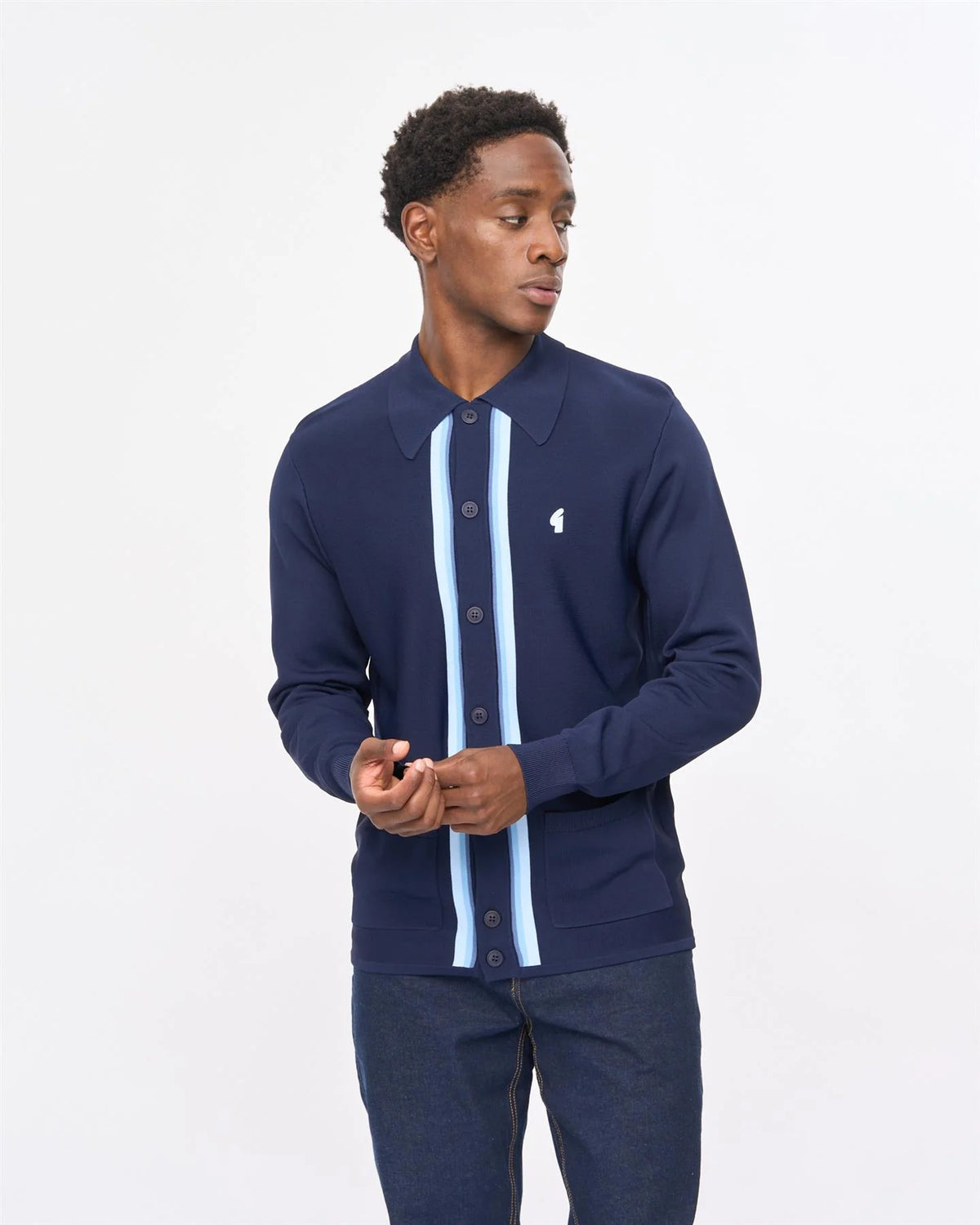Gabicci Vintage Bromley Long Sleeve Knitted Polo Navy
