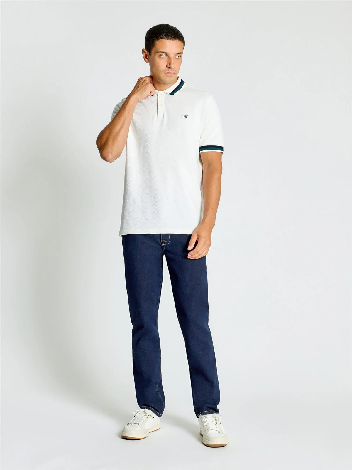 Ben Sherman Fabric Interest Polo Shirt in Snow White, RD1 Clothing men's casual polo with textured fabric and classic fit.