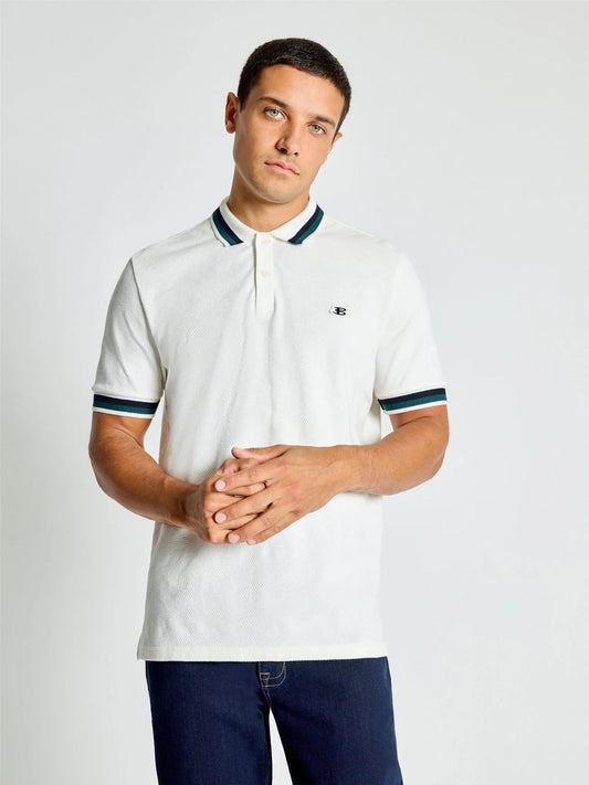 Ben Sherman Fabric Interest Polo Shirt in Snow White, men's casual polo with textured fabric, styled for a classic look.