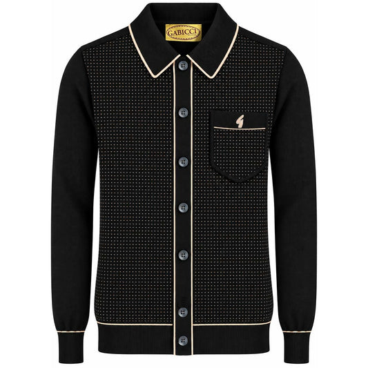 Gabicci Vintage Archive Di Lello Long Sleeve Knitted Polo Shirt in Black