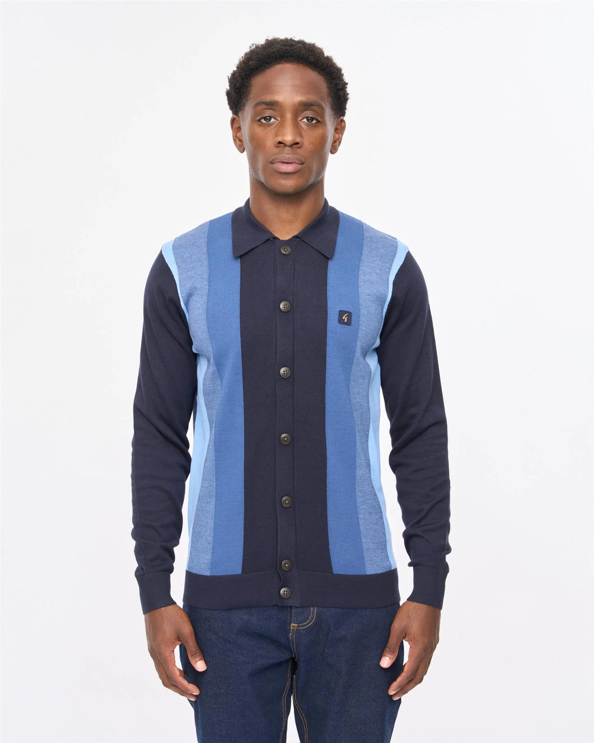 Gabicci Vintage Pedro Knitted Longsleeve Polo Navy