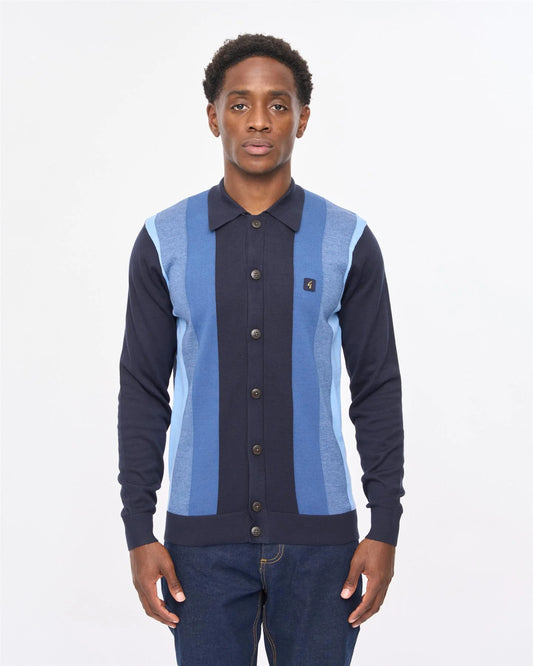 Gabicci Vintage Pedro Knitted Longsleeve Polo Navy