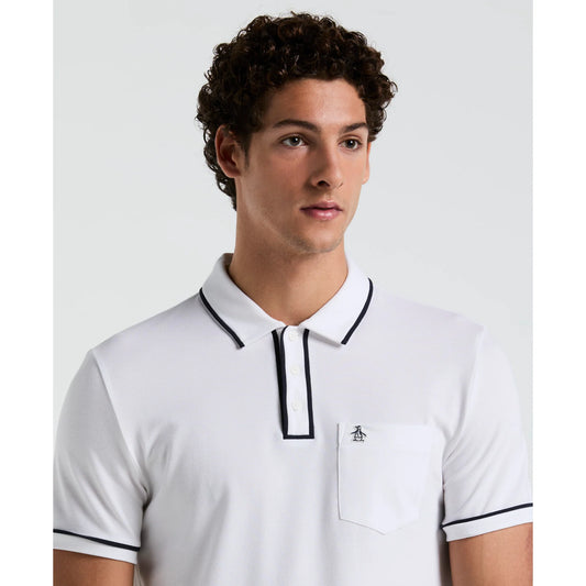 Original Penguin Earl Pique Polo Shirt in bright white, showcasing a classic fit and textured polo fabric on a clean background.