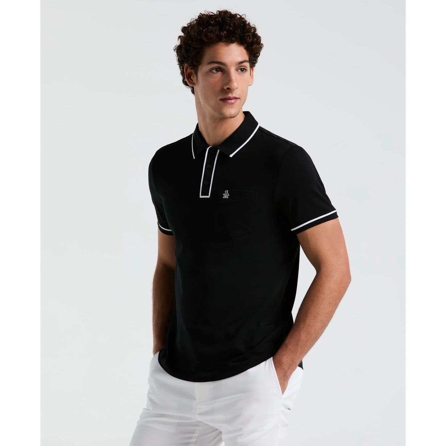 Original Penguin Earl Pique Polo Shirt in true black, showing a classic collared design and textured pique fabric.