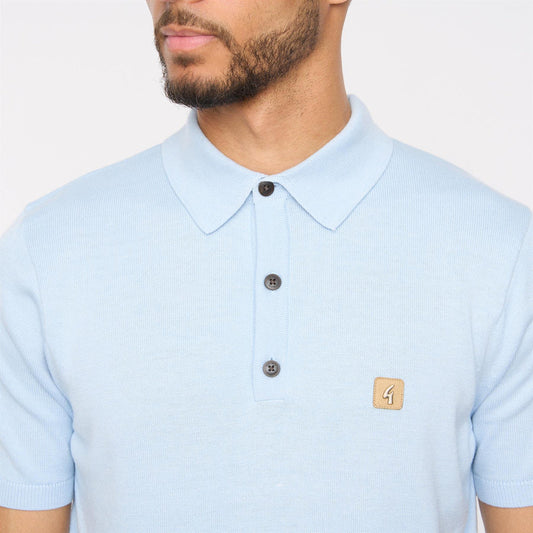 Gabicci Vintage Jackson Short Sleeve Plain Knitted Polo Sky Blue
