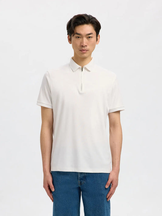 Selected Slmfave Zip Polo White - RD1 Clothing