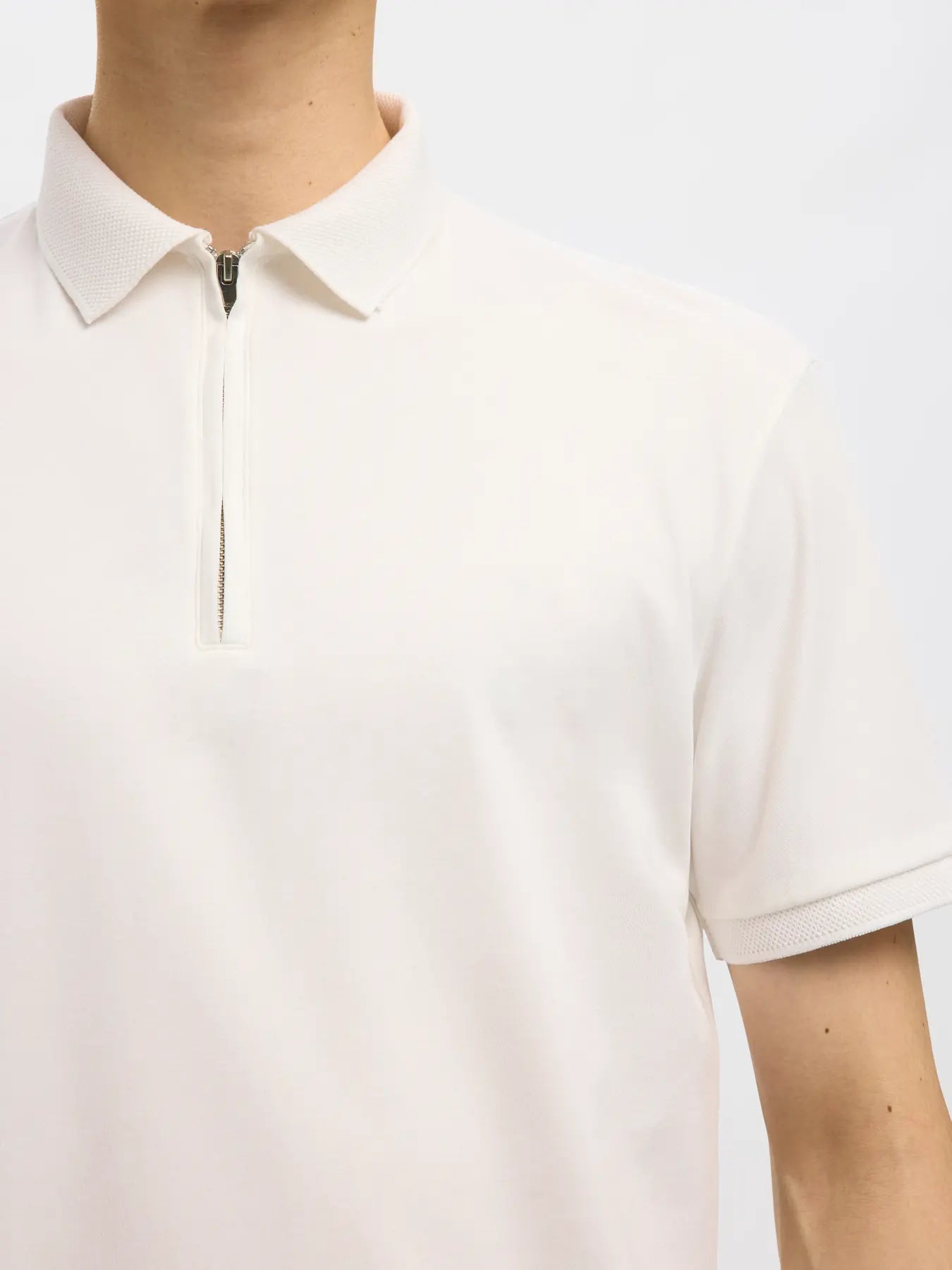Selected Slmfave Zip Polo White - RD1 Clothing