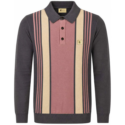 Gabicci Vintage Searle Stripe Knitted Polo Charcoal
