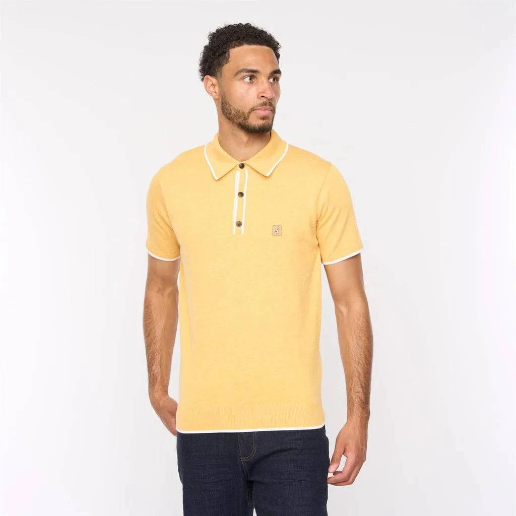 Gabicci Vintage Lineker Short Sleeve Tipped Trim Knitted Polo Pineapple - RD1 Clothing
