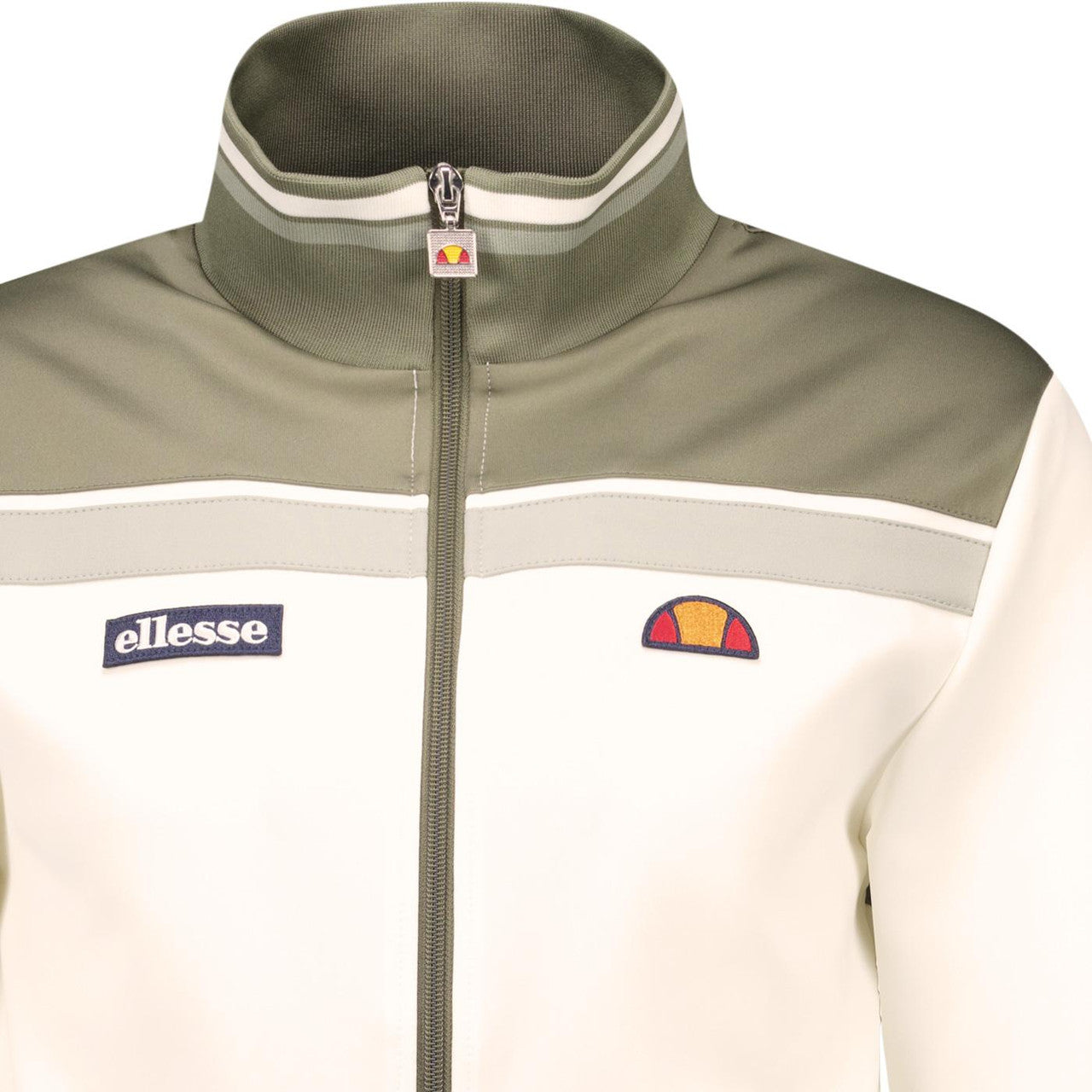 Ellesse Vignola track top in off-white and khaki, featuring a stylish zip-up design and sporty details.