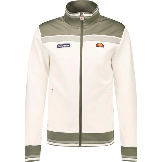 Ellesse Vignola track top in off-white and khaki, featuring a front view with a sporty design and ribbed cuffs.