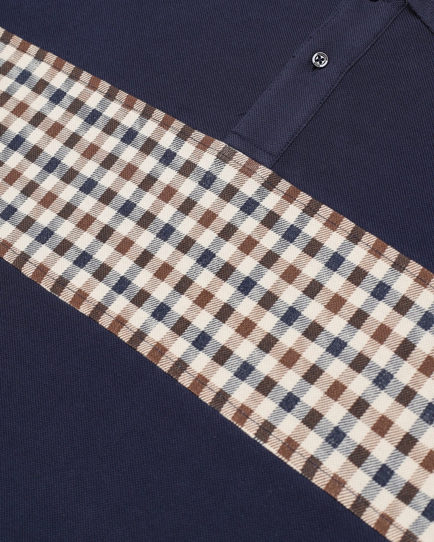 Aquascutum Active Club Check Stripe Long Sleeve Polo Navy