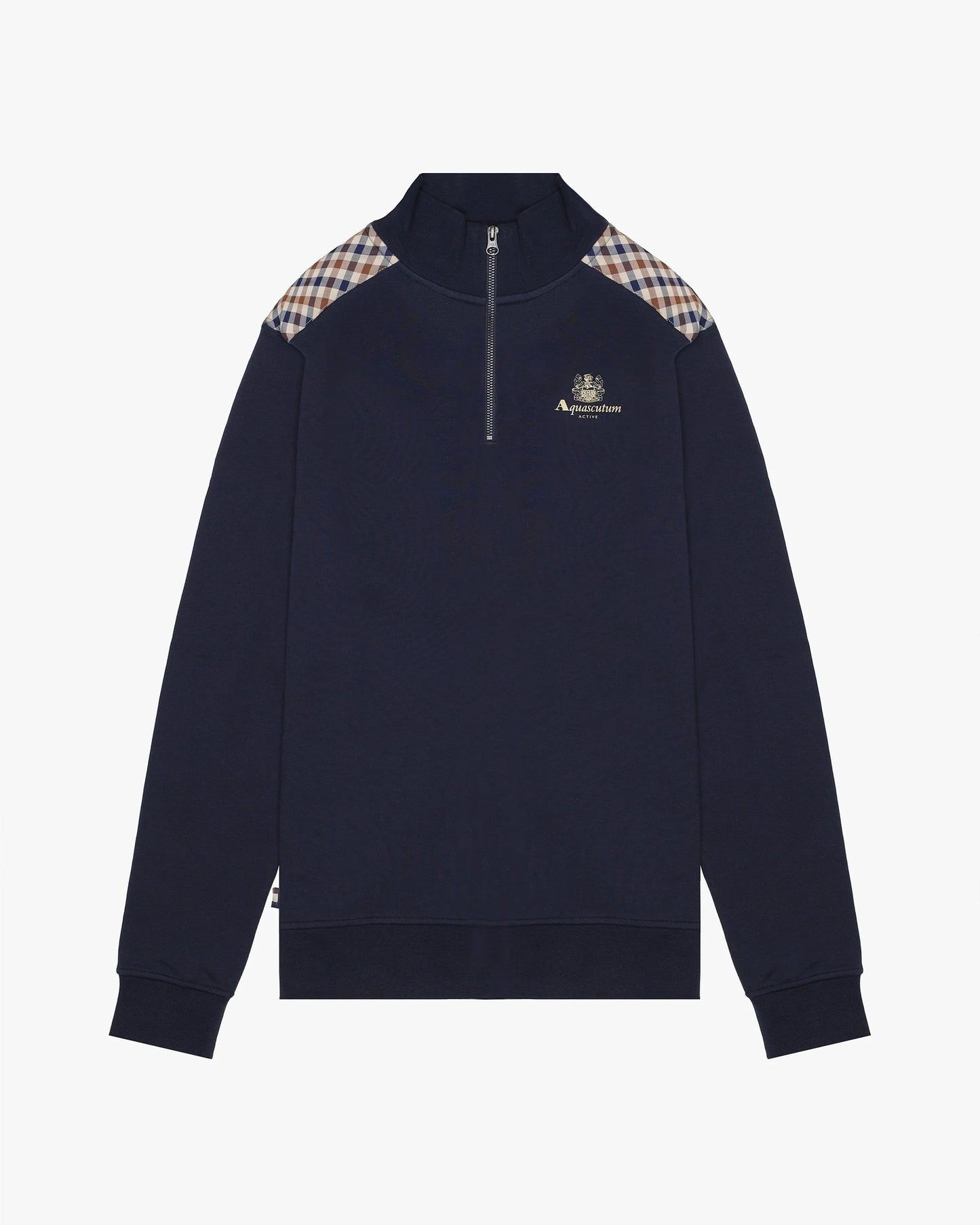 Aquascutum Active Club Check Shoulder Quarter Zip Jumper Navy