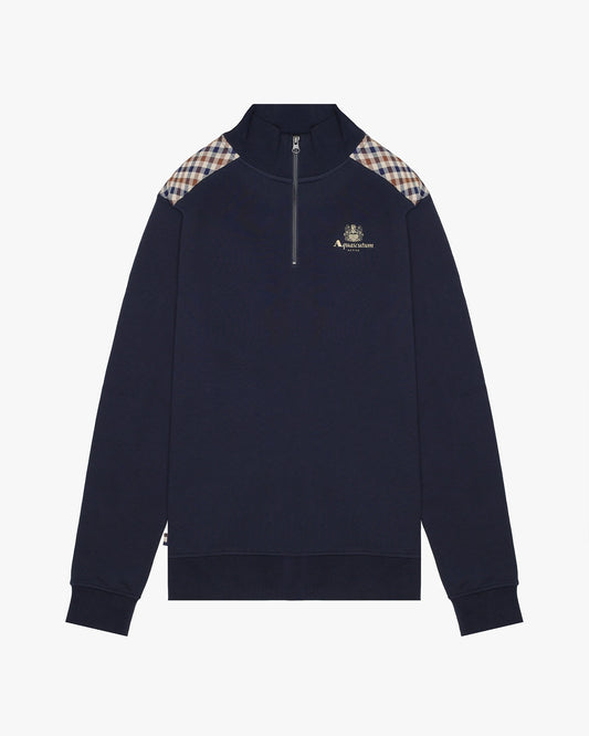 Aquascutum Active Club Check Shoulder Quarter Zip Jumper Navy