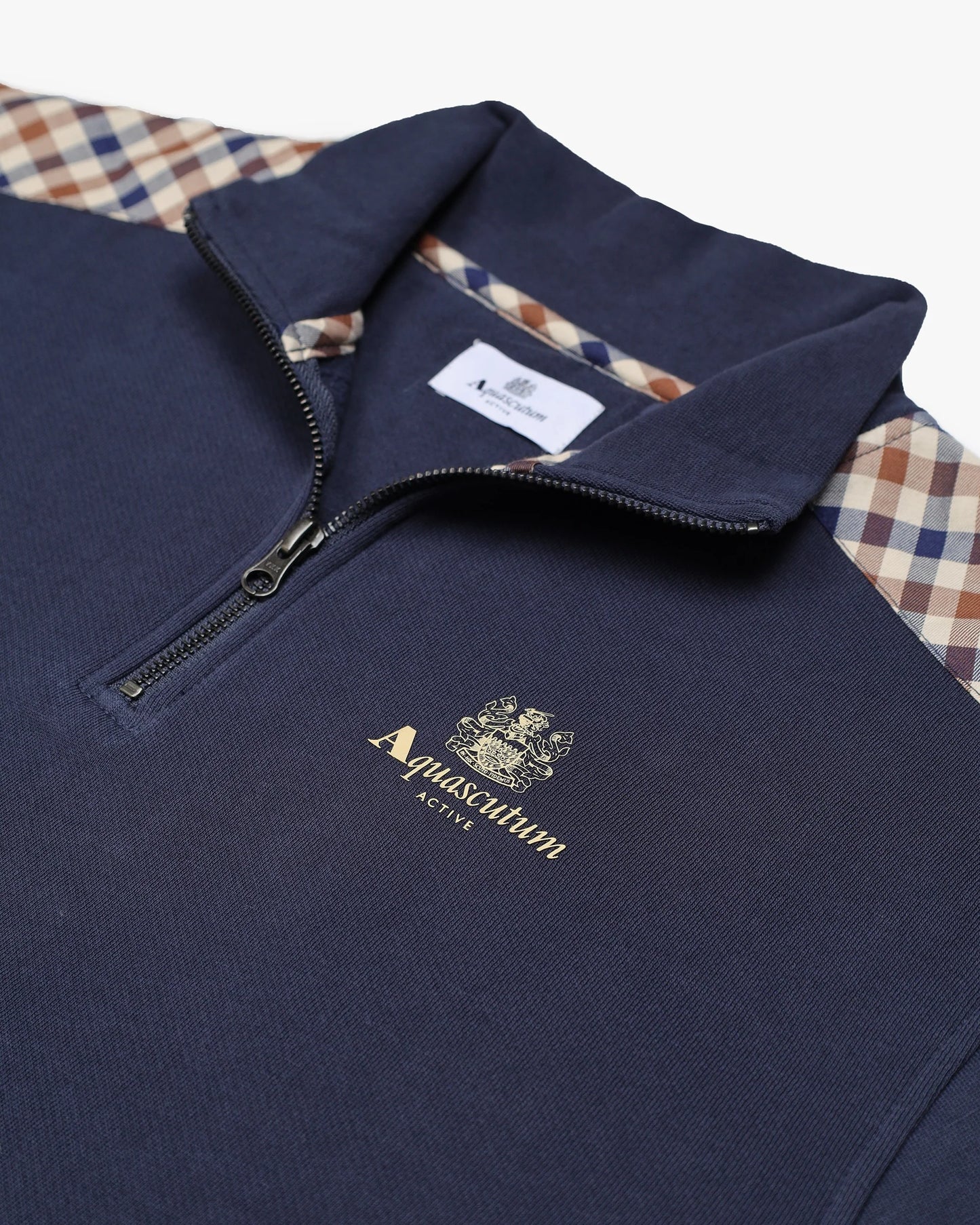 Aquascutum Active Club Check Shoulder Quarter Zip Jumper Navy