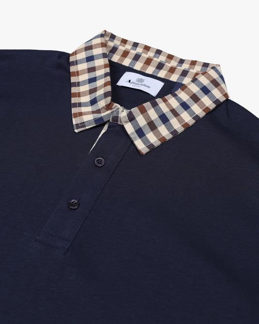 Aquascutum Club Check Collar Polo Navy