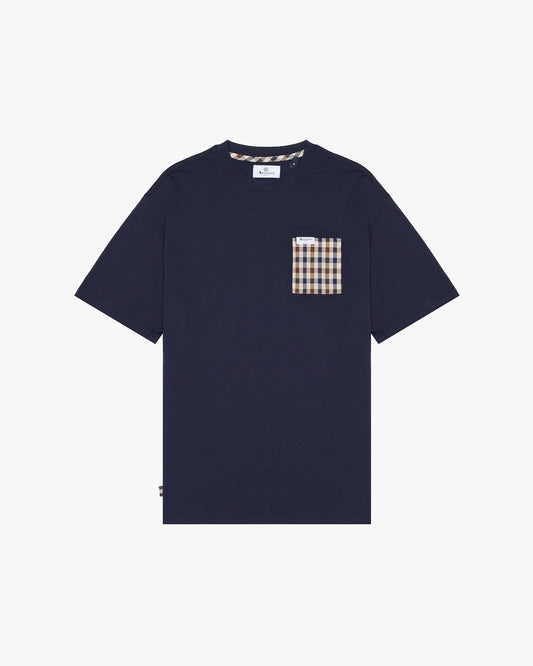 Aquascutum Iconic Club Check Pocket T-Shirt Navy