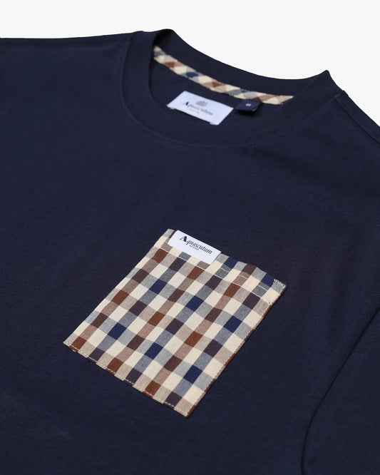 Aquascutum Iconic Club Check Pocket T-Shirt Navy