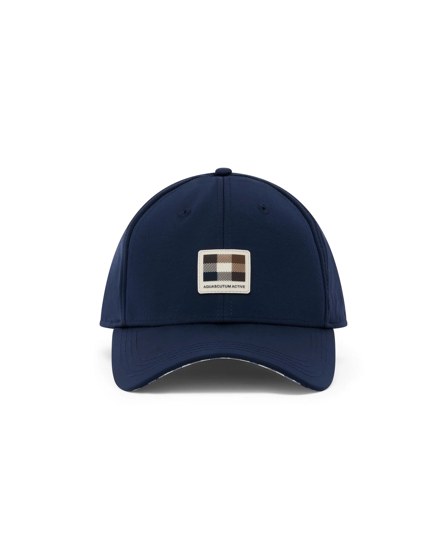 Aquascutum Lamina Badge Navy baseball cap with embroidered brand logo, adjustable strap, and classic sporty style.