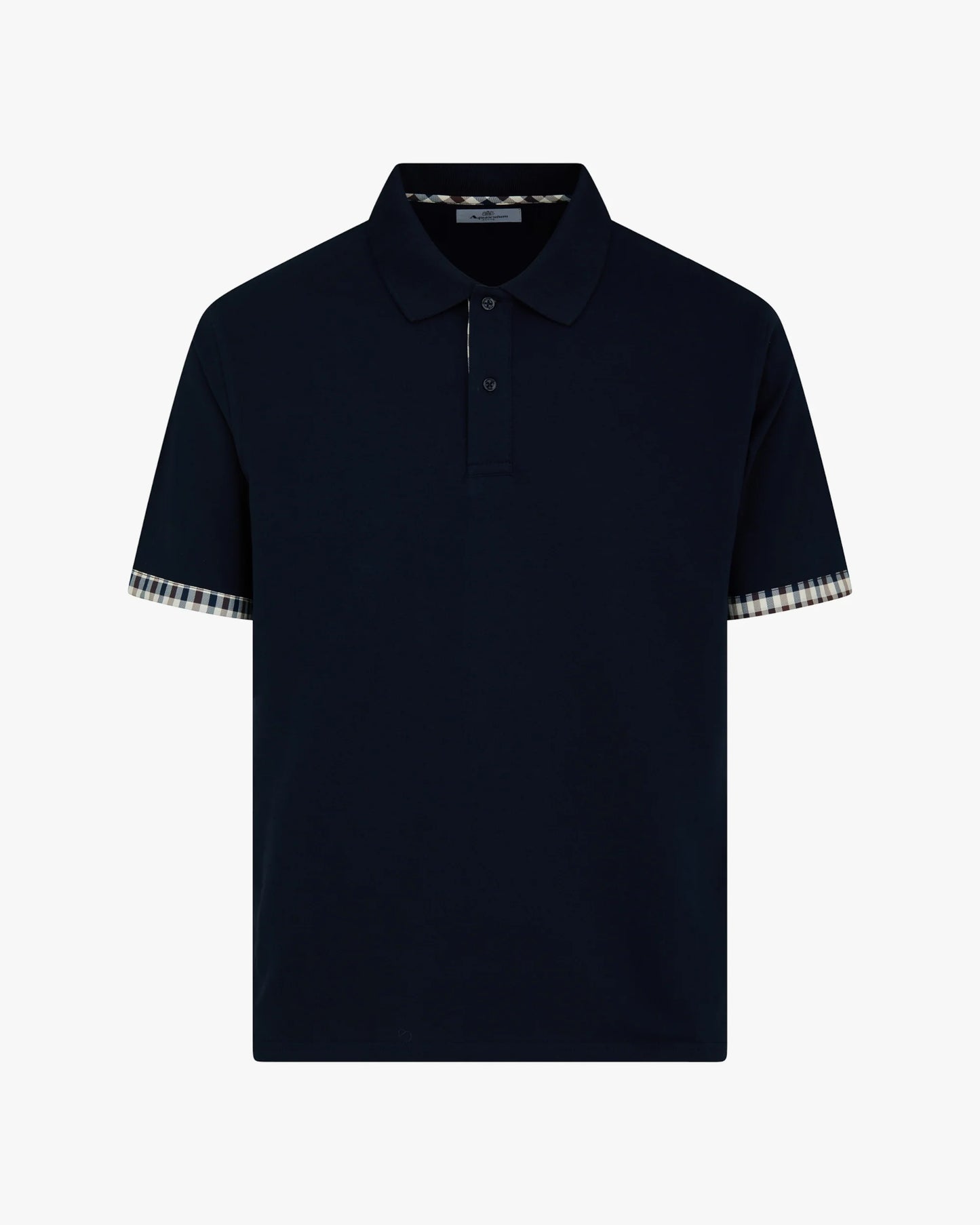 Aquascutum Club Check Stretch Piquet Sleeves Polo Navy - RD1 Clothing