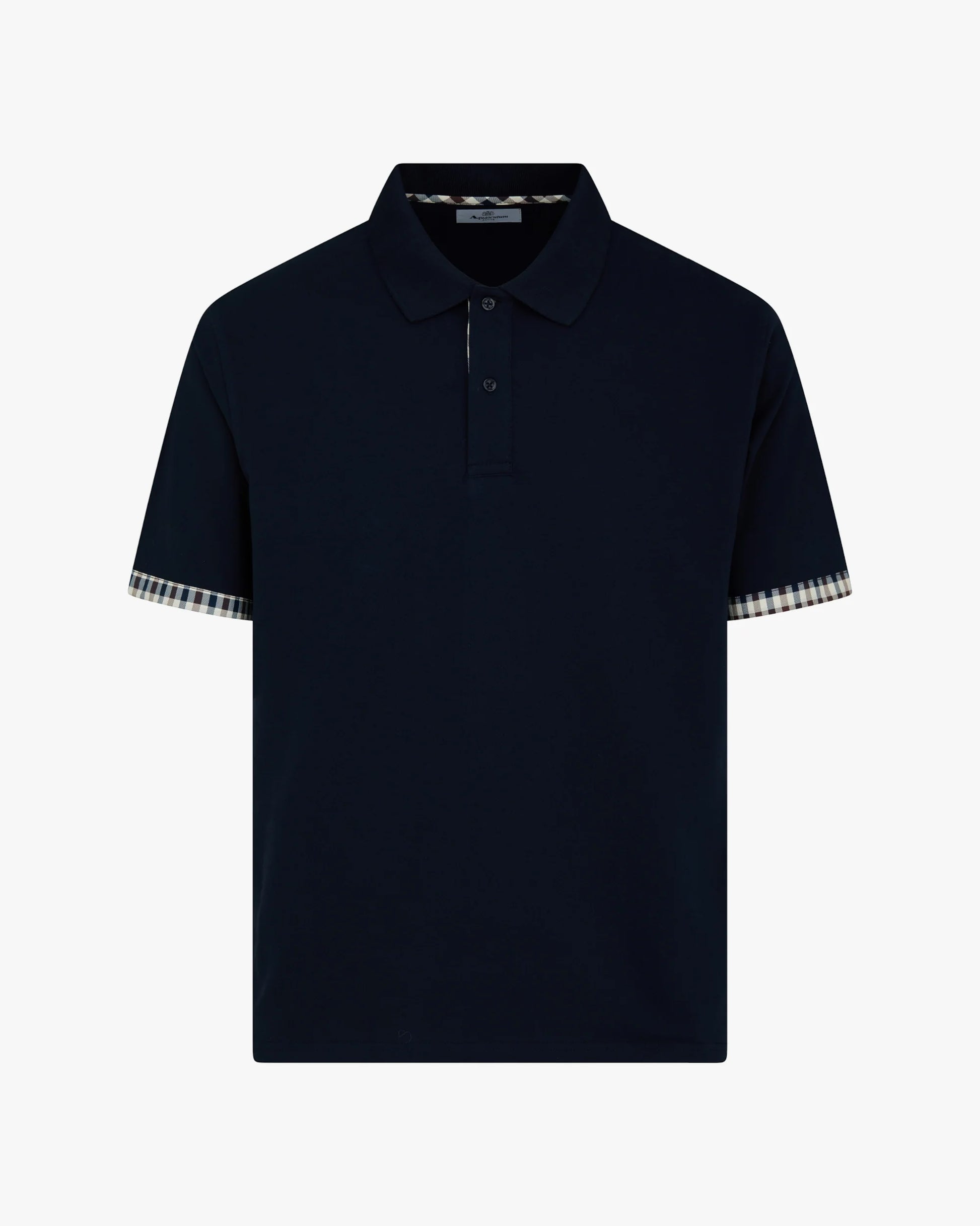 Aquascutum Club Check Stretch Piquet Sleeves Polo Navy - RD1 Clothing