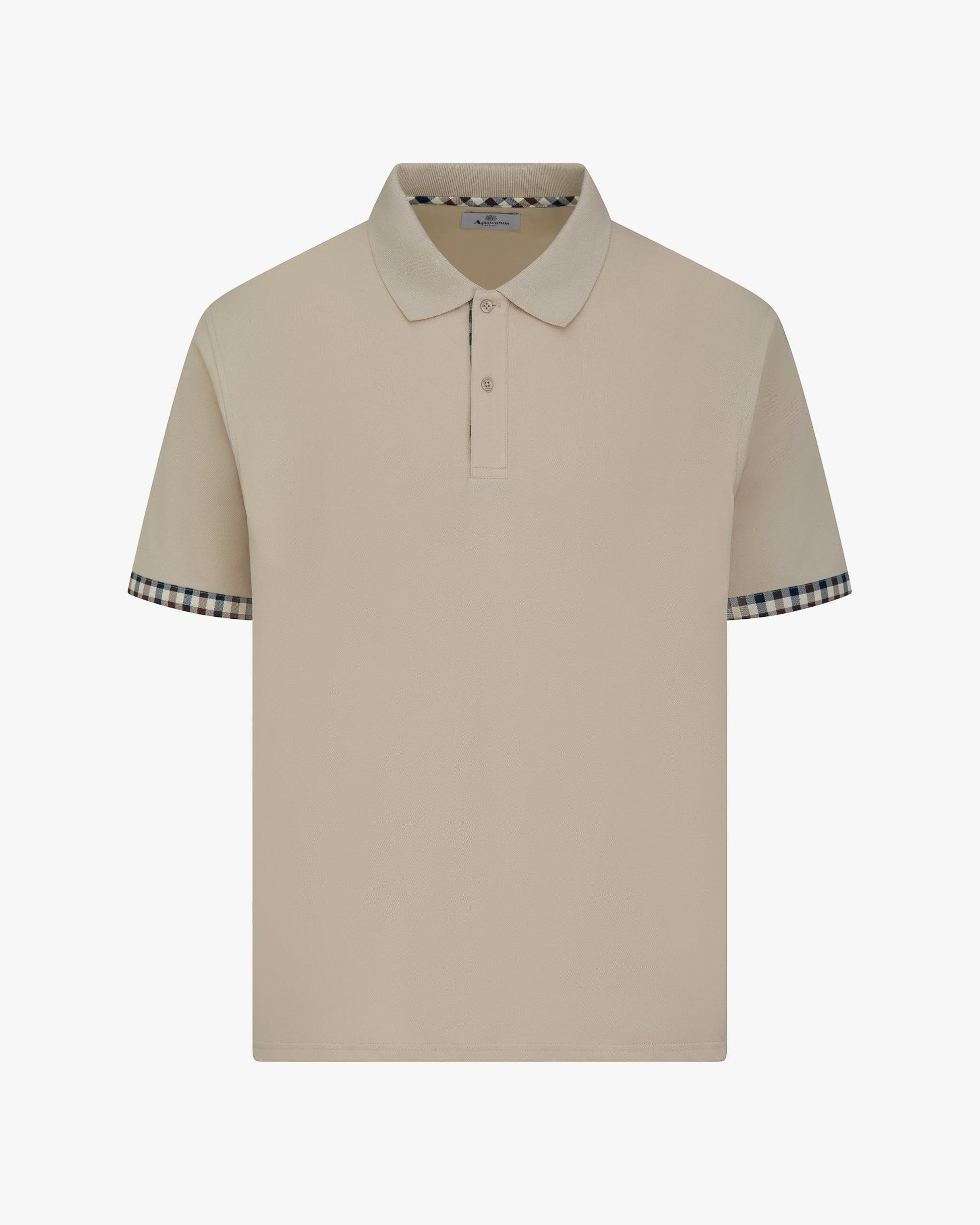 Aquascutum Club Check Stretch Piquet Sleeves Polo Beige - RD1 Clothing