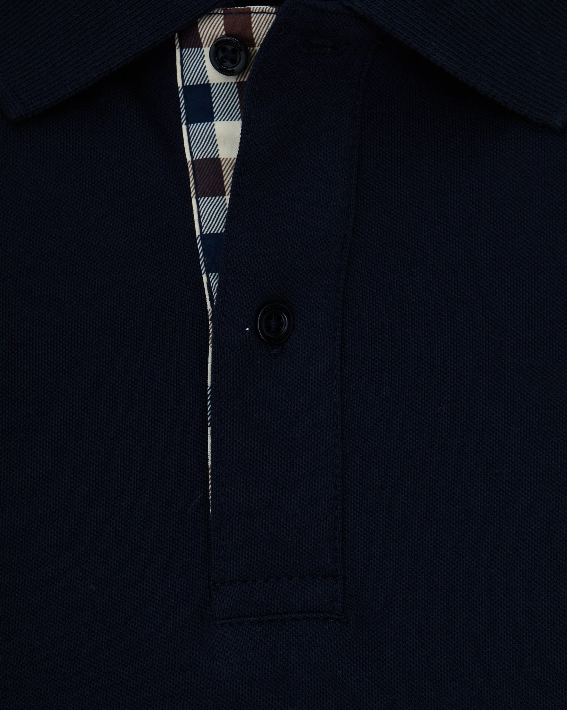 Aquascutum Club Check Stretch Piquet Sleeves Polo Navy - RD1 Clothing