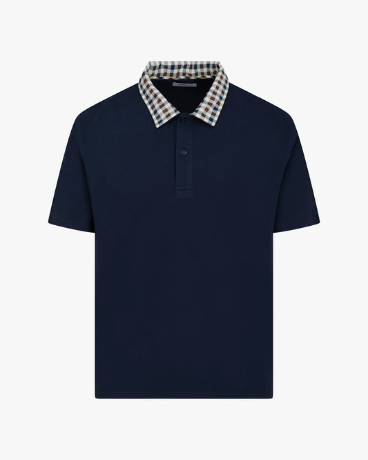 Aquascutum Club Check Collar Polo Navy - RD1 Clothing