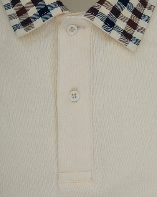 Aquascutum Club Check Collar Polo Old White - RD1 Clothing