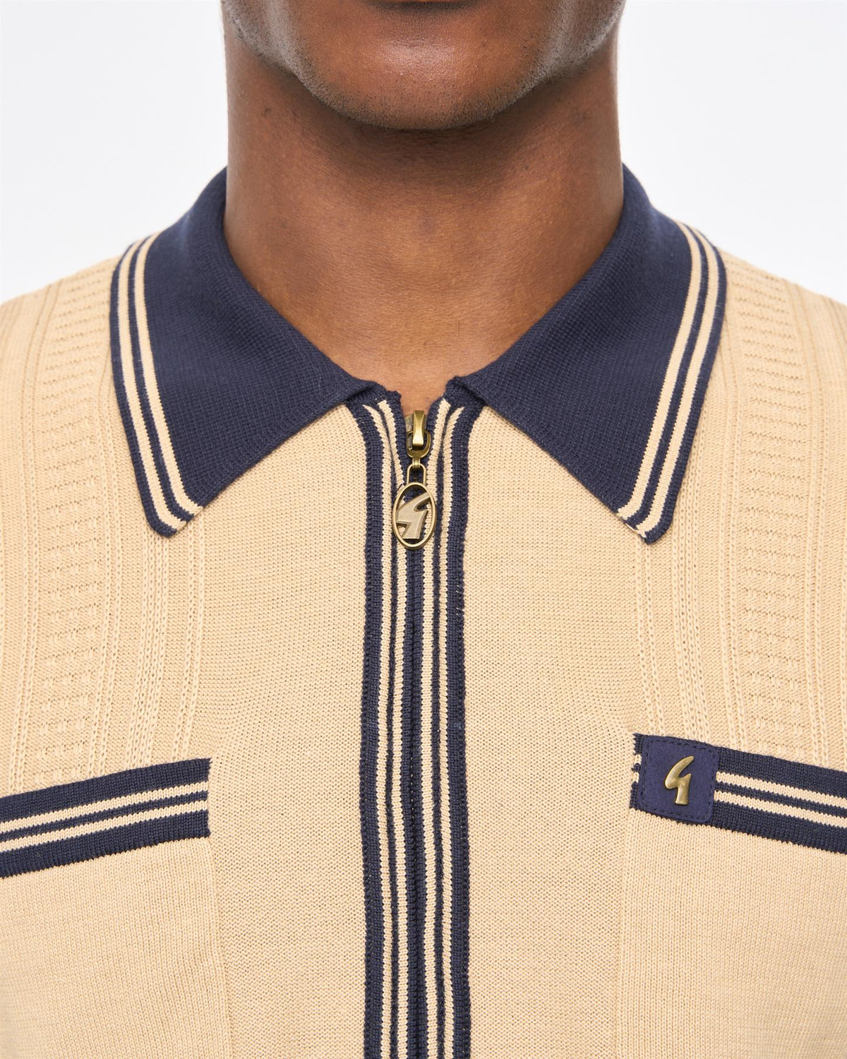 Gabicci Vintage Lucerne Long Sleeve Zip Knitted Polo Navy