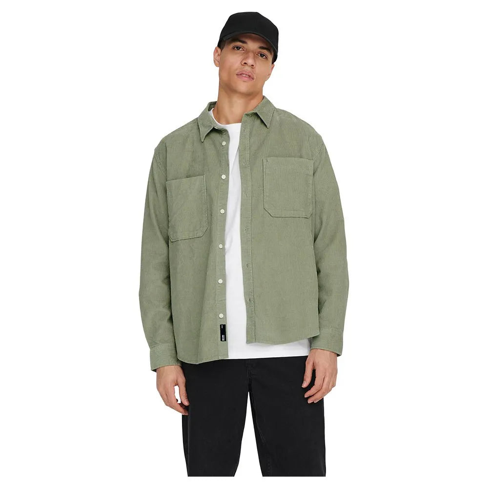 Only & Sons Cord Over Shirt In Green - RD1 Clothing