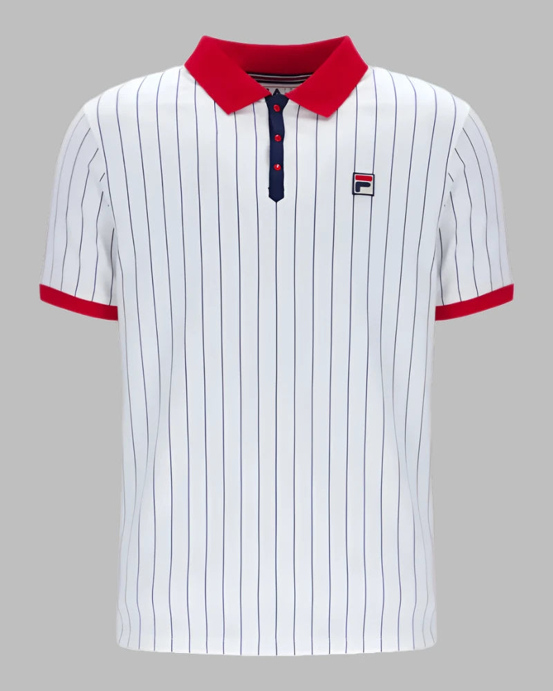 Fila BB1 Striped Polo In White/Fila Red/Navy