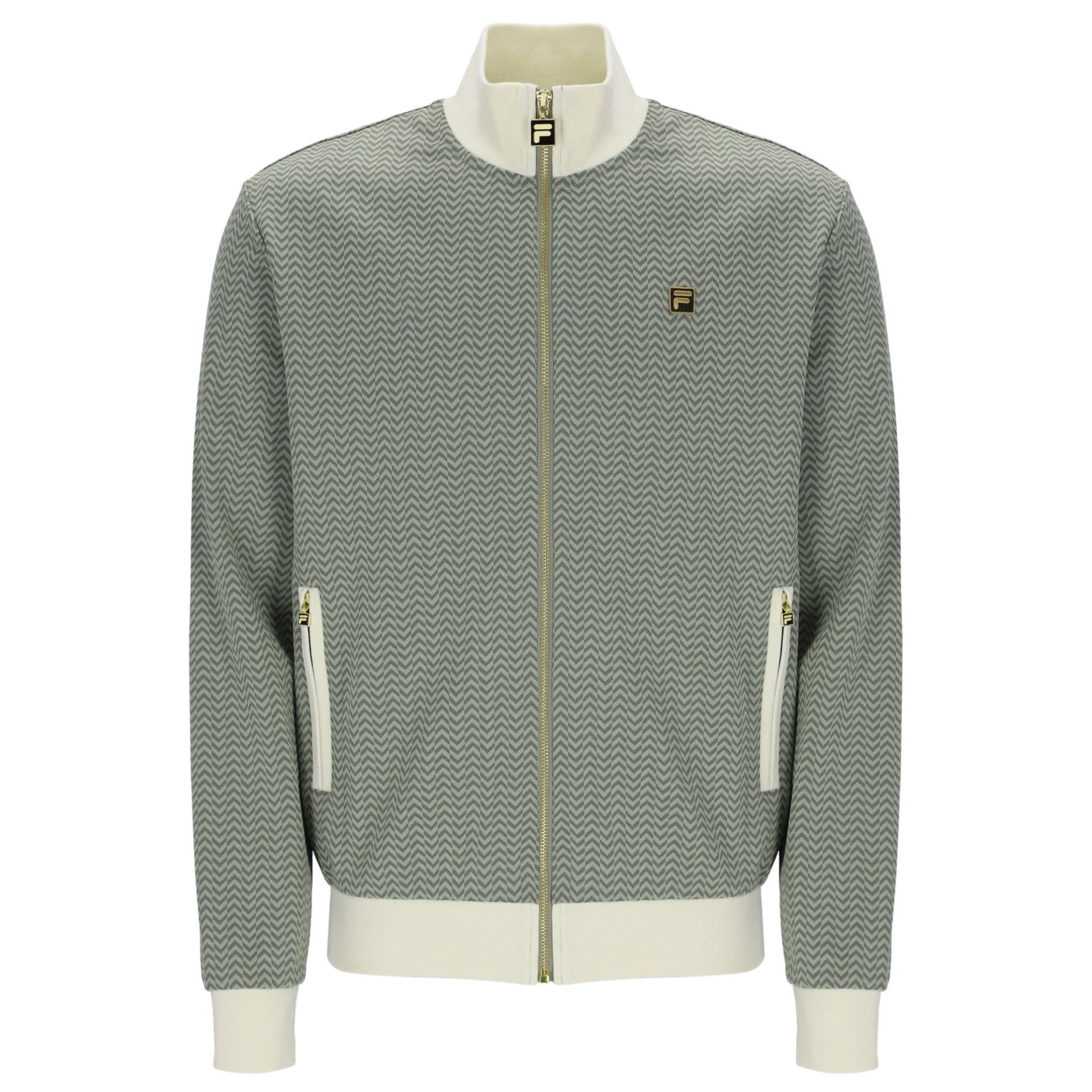 Fila Gold Mathers track top in sea foam and coconut milk with a classic athletic design, shown on a hanger.