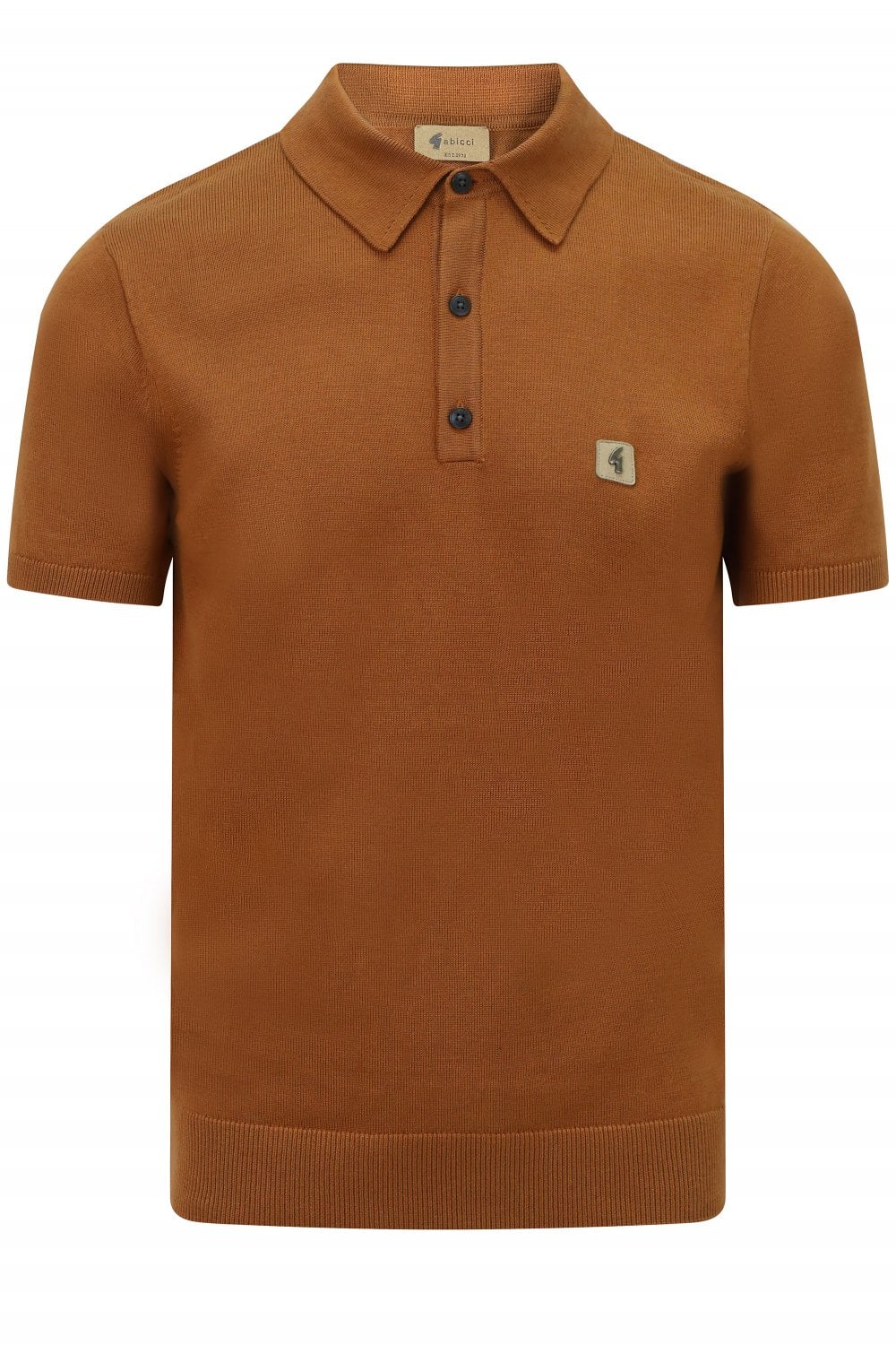 Gabicci Vintage Jackson Short Sleeve Plain Knitted Polo Walnut