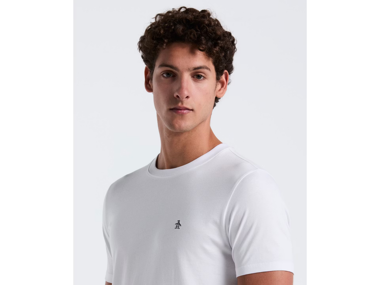 Original Penguin bright white organic cotton T-shirt with embroidered Pin Point logo, casual and comfortable men's clothing.