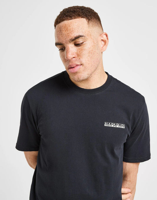 Black Napapijri Mirada back graphic T-shirt with bold logo design, casual fit, and comfortable cotton fabric.