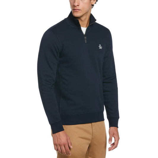 Originial Penguin Cotton Quarter Zip Sweatshirt in Dark Sapphire
