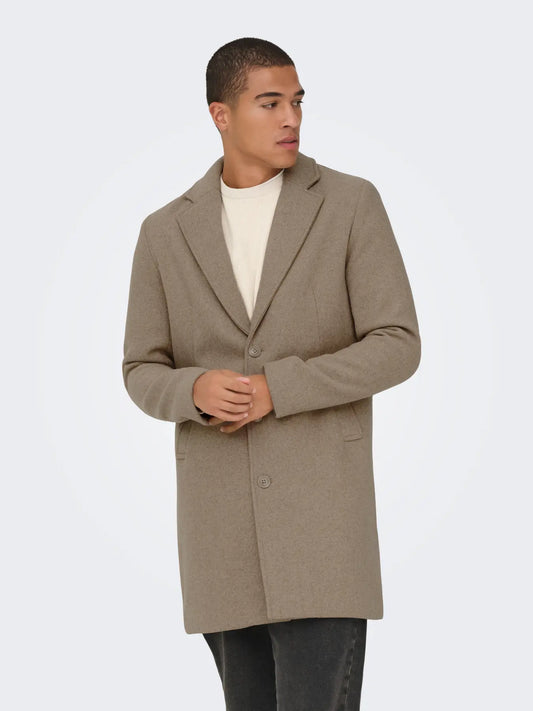 Only & Sons Onsmatthew Wool Coat Timber Wolf Melange