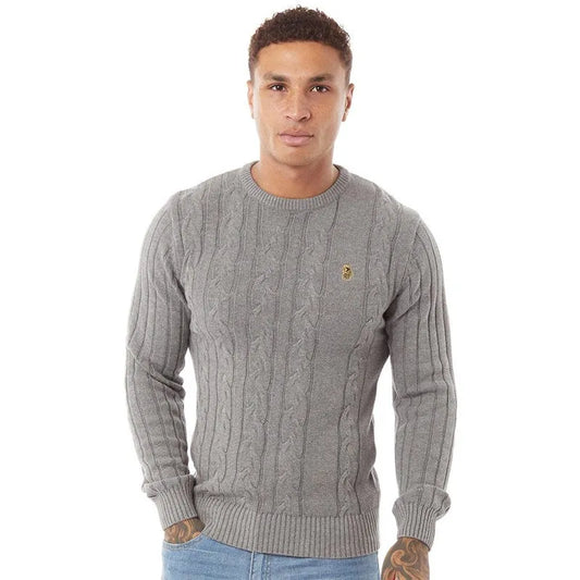 Luke Aspen Cable Knit Jumper In Mid Mrl Grey