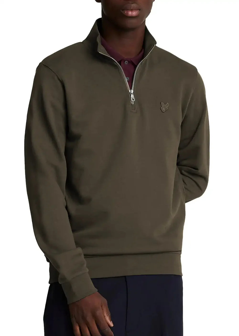 Lyle & Scott Tonal Eagle Quarter Zip Sweat In Form Green