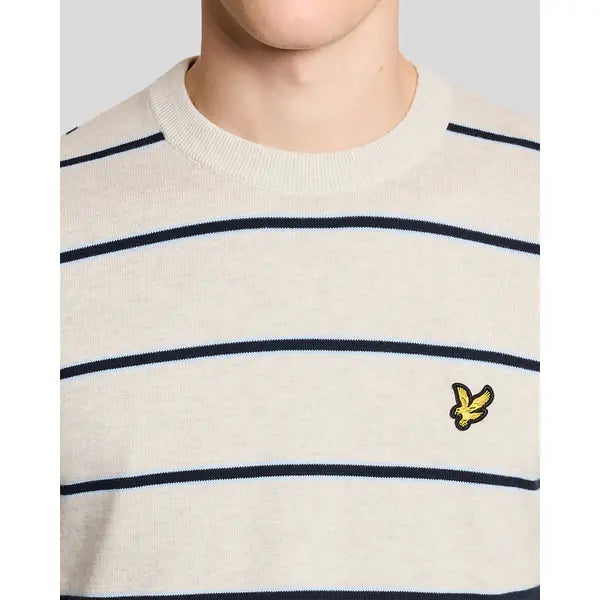 Lyle & Scott Cotton Striped Crew Neck Jumper Light Grey Marl - RD1 Clothing